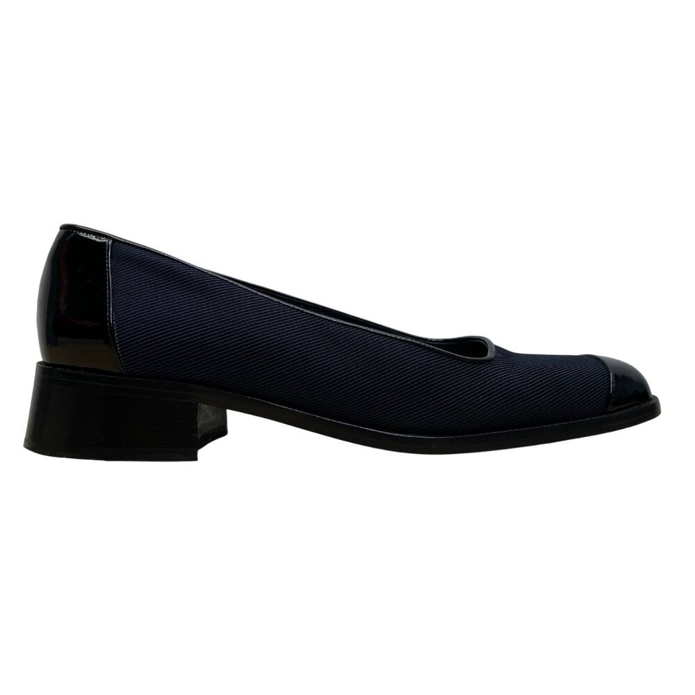 Joan & David Women’s Navy Blue Black Patent Leather Low Heel Pumps Size 7.5 M